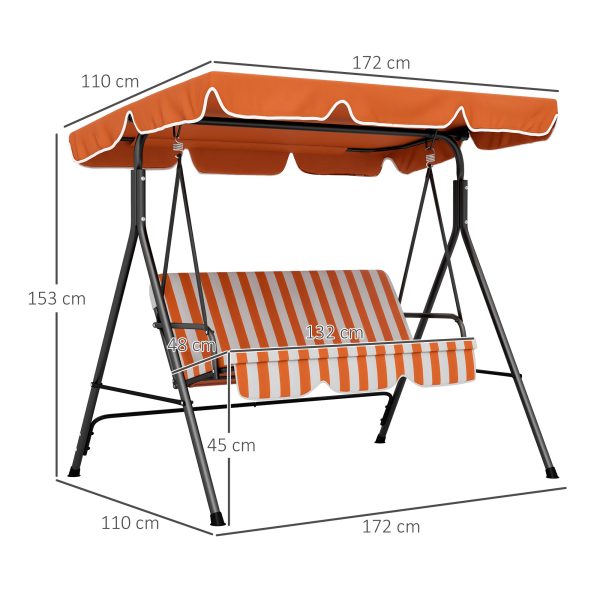 Outsunny Outdoor 3-person Porch Swing Chair with Adjustable Canopy Orange - Image 5