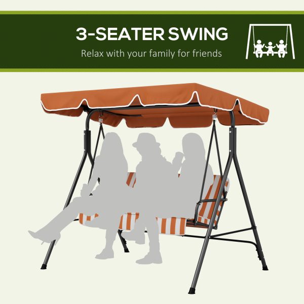 Outsunny Outdoor 3-person Porch Swing Chair with Adjustable Canopy Orange - Image 6