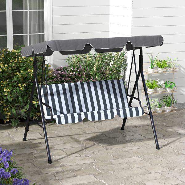 Outsunny Outdoor Metal Hammock Swing Chair 3-Seater Patio Bench Garden Grey - Image 2