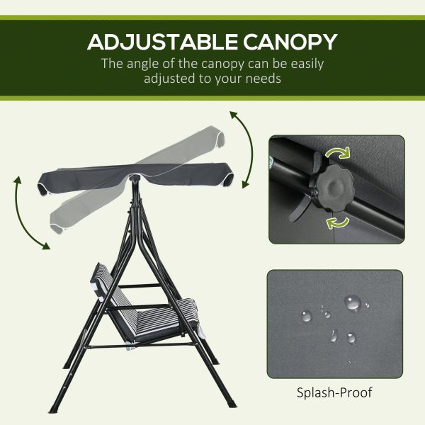 Outsunny Outdoor Metal Hammock Swing Chair 3-Seater Patio Bench Garden Grey - Image 3