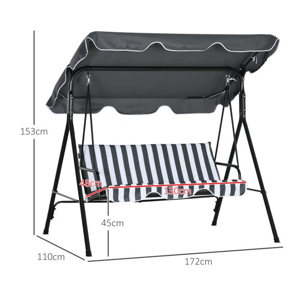 Outsunny Outdoor Metal Hammock Swing Chair 3-Seater Patio Bench Garden Grey - Image 5