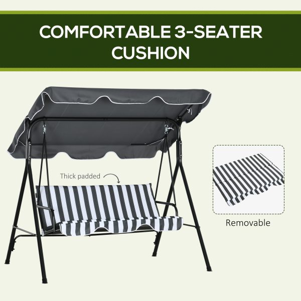 Outsunny Outdoor Metal Hammock Swing Chair 3-Seater Patio Bench Garden Grey - Image 7