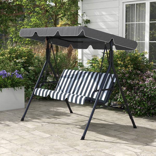 Outsunny Outdoor Metal Hammock Swing Chair 3-Seater Patio Bench Garden Grey - Image 8