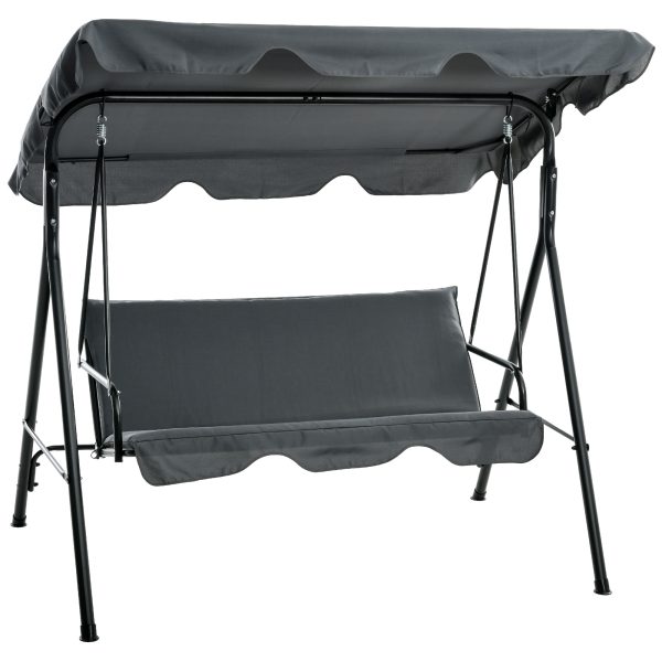 Outsunny Outdoor Metal Hammock Swing Chair 3-Seater Patio Bench Garden Grey