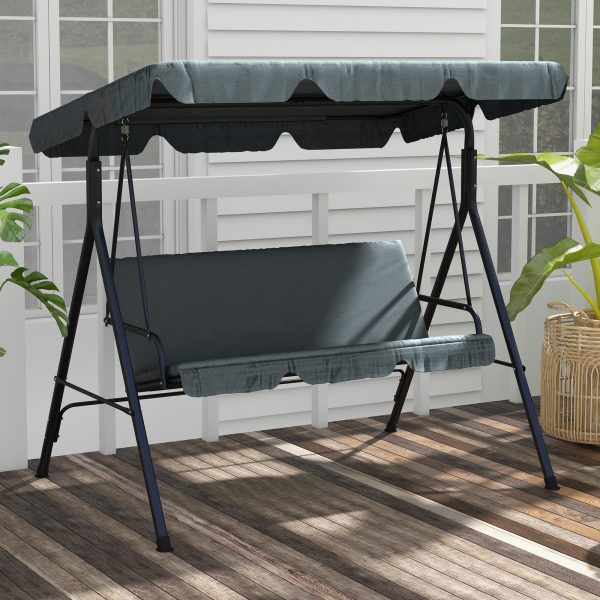 Outsunny Outdoor Metal Hammock Swing Chair 3-Seater Patio Bench Garden Grey - Image 2