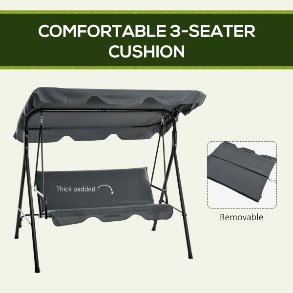 Outsunny Outdoor Metal Hammock Swing Chair 3-Seater Patio Bench Garden Grey - Image 7