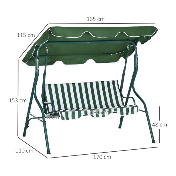 Outsunny 3-person Garden Swing Chair w/ Adjustable Canopy, Green Stripes - Image 5
