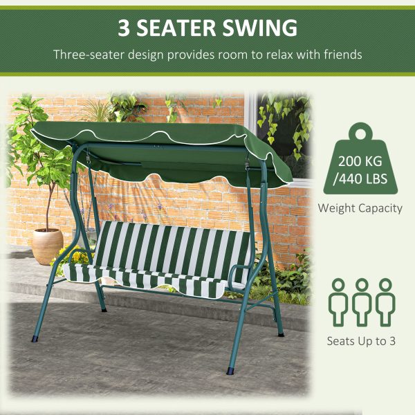 Outsunny 3-person Garden Swing Chair w/ Adjustable Canopy, Green Stripes - Image 6