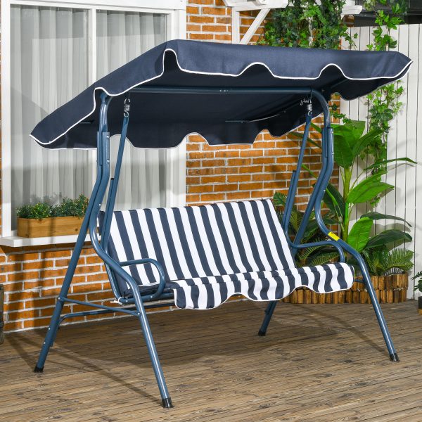 Outsunny 3-person Garden Swing Chair w/ Adjustable Canopy, Blue Stripes - Image 2