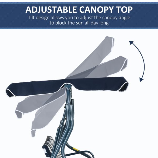 Outsunny 3-person Garden Swing Chair w/ Adjustable Canopy, Blue Stripes - Image 3