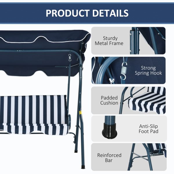 Outsunny 3-person Garden Swing Chair w/ Adjustable Canopy, Blue Stripes - Image 4