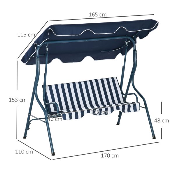 Outsunny 3-person Garden Swing Chair w/ Adjustable Canopy, Blue Stripes - Image 5