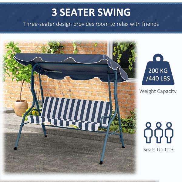 Outsunny 3-person Garden Swing Chair w/ Adjustable Canopy, Blue Stripes - Image 6
