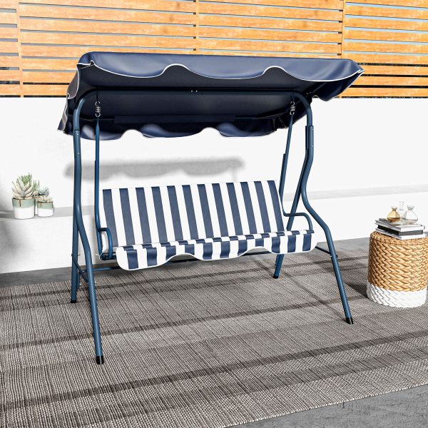 Outsunny 3-person Garden Swing Chair w/ Adjustable Canopy, Blue Stripes - Image 7