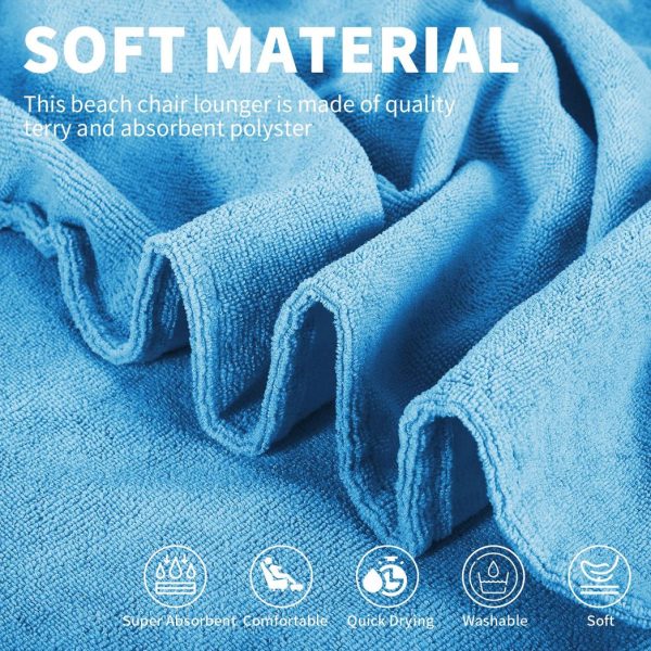 Vinsani Sun Lounger Beach Towel Carry with Pockets Sand Free Compact Bag Soft Microfibre Quick Dry Lightweight 215 x 73 cm for Holiday Summer Garden Swim Pool Beach Lounger Towels – Blue - Image 3