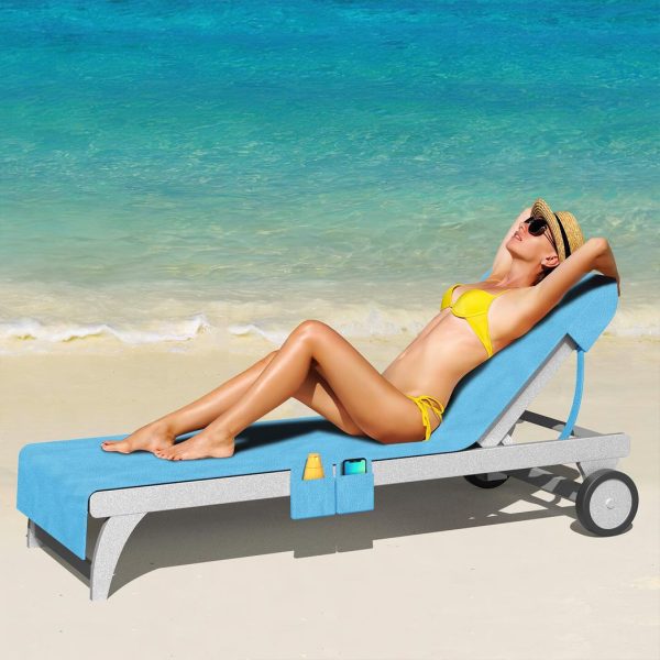 Vinsani Sun Lounger Beach Towel Carry with Pockets Sand Free Compact Bag Soft Microfibre Quick Dry Lightweight 215 x 73 cm for Holiday Summer Garden Swim Pool Beach Lounger Towels – Blue - Image 4