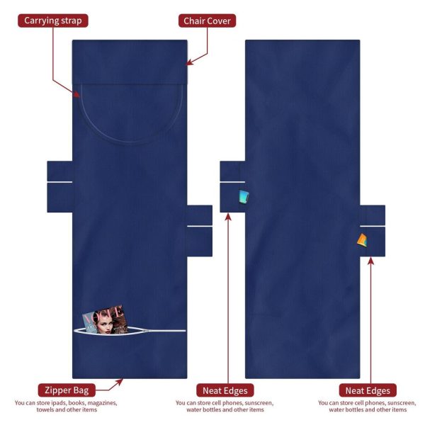 Vinsani Sun Lounger Beach Towel Carry with Pockets Sand Free Compact Bag Soft Microfibre Quick Dry Lightweight 215 x 73 cm for Holiday Summer Garden Swim Pool Beach Lounger Towels – Navy Blue - Image 5