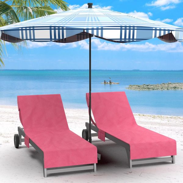 Vinsani Sun Lounger Beach Towel Carry with Pockets Sand Free Compact Bag Soft Microfibre Quick Dry Lightweight 215 x 73 cm for Holiday Summer Garden Swim Pool Beach Lounger Towels – Pink - Image 2