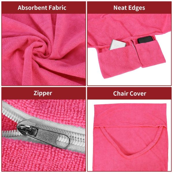 Vinsani Sun Lounger Beach Towel Carry with Pockets Sand Free Compact Bag Soft Microfibre Quick Dry Lightweight 215 x 73 cm for Holiday Summer Garden Swim Pool Beach Lounger Towels – Pink - Image 3