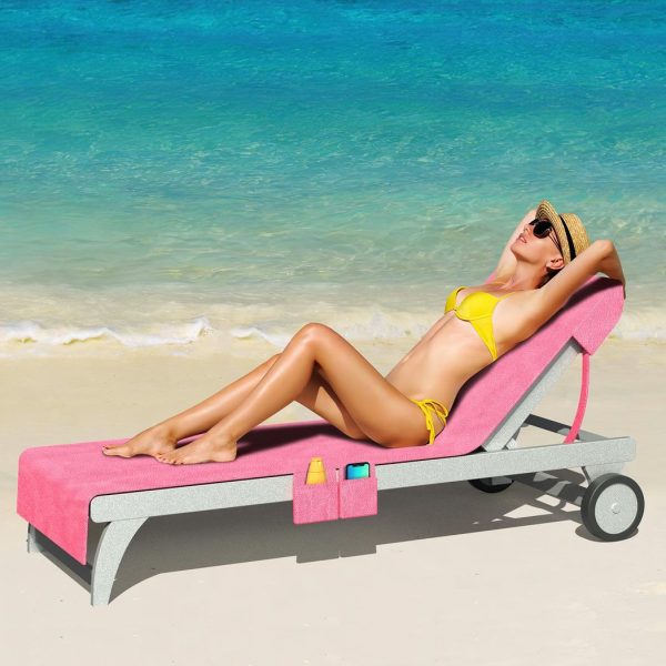 Vinsani Sun Lounger Beach Towel Carry with Pockets Sand Free Compact Bag Soft Microfibre Quick Dry Lightweight 215 x 73 cm for Holiday Summer Garden Swim Pool Beach Lounger Towels – Pink - Image 6