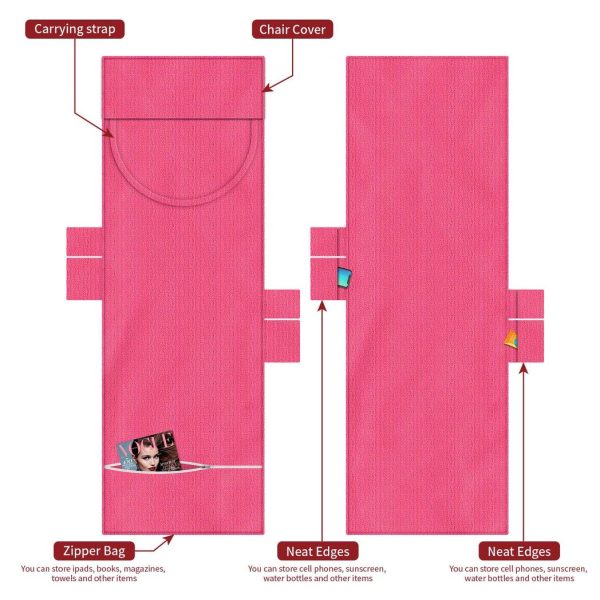 Vinsani Sun Lounger Beach Towel Carry with Pockets Sand Free Compact Bag Soft Microfibre Quick Dry Lightweight 215 x 73 cm for Holiday Summer Garden Swim Pool Beach Lounger Towels – Pink - Image 7