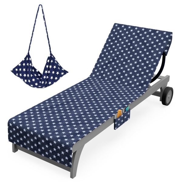 Vinsani Sun Lounger Beach Towel Carry with Pockets Sand Free Compact Bag Soft Microfibre Quick Dry Lightweight 215 x 73 cm for Holiday Summer Garden Swim Pool Beach Lounger Towels – Navy with Stars