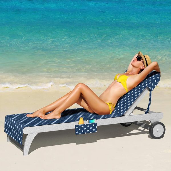 Vinsani Sun Lounger Beach Towel Carry with Pockets Sand Free Compact Bag Soft Microfibre Quick Dry Lightweight 215 x 73 cm for Holiday Summer Garden Swim Pool Beach Lounger Towels – Navy with Stars - Image 3