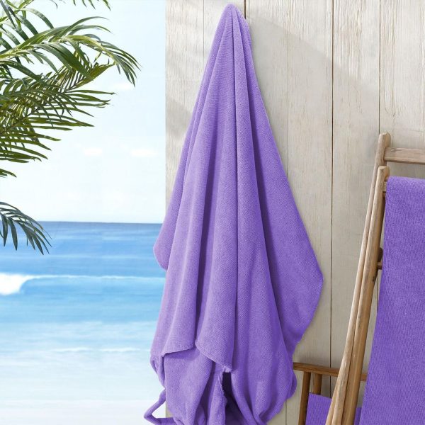 Vinsani Sun Lounger Beach Towel Carry with Pockets Sand Free Compact Bag Soft Microfibre Quick Dry Lightweight 215 x 73 cm for Holiday Summer Garden Swim Pool Beach Lounger Towels – Purple - Image 2