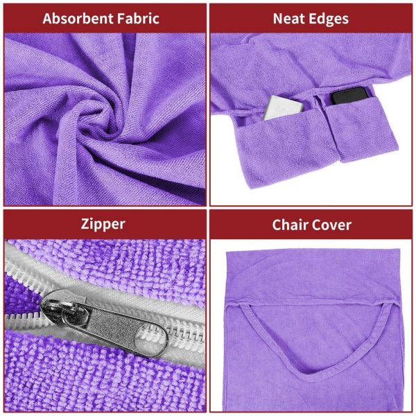 Vinsani Sun Lounger Beach Towel Carry with Pockets Sand Free Compact Bag Soft Microfibre Quick Dry Lightweight 215 x 73 cm for Holiday Summer Garden Swim Pool Beach Lounger Towels – Purple - Image 4