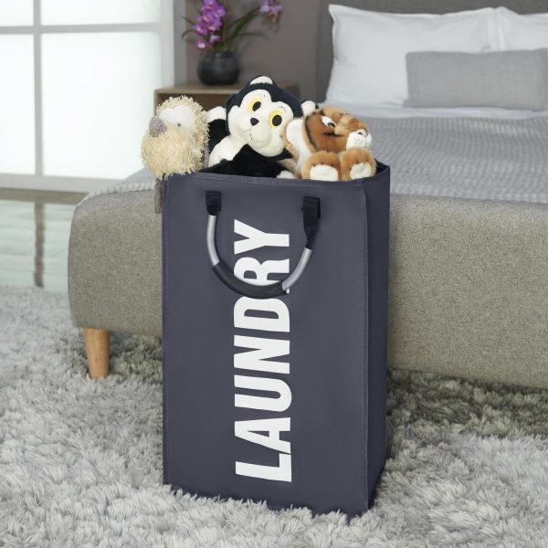 Vinsani Single Collapsible Washing Laundry Basket Bag (3 Colors) for Bedroom, Fabric (Dark Grey) - Image 4