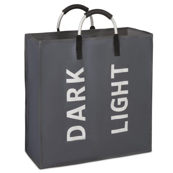 Vinsani Double Collapsible Washing Laundry Basket Bag (3 Colors) for Bedroom, Fabric (Dark Grey)
