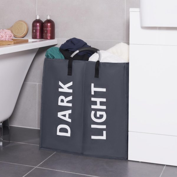 Vinsani Double Collapsible Washing Laundry Basket Bag (3 Colors) for Bedroom, Fabric (Dark Grey) - Image 7