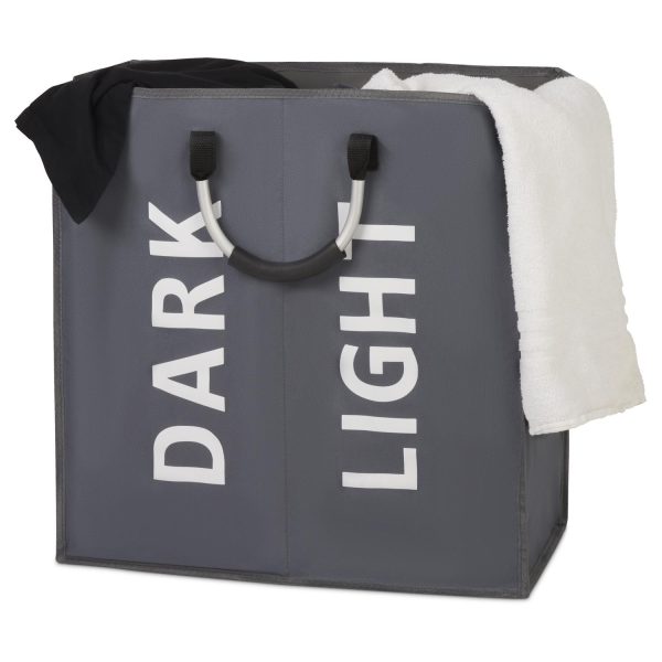 Vinsani Double Collapsible Washing Laundry Basket Bag (3 Colors) for Bedroom, Fabric (Dark Grey) - Image 3