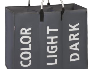 Vinsani Triple Collapsible Washing Laundry Basket Bag (3 Colors) for Bedroom, Fabric (Dark Grey)