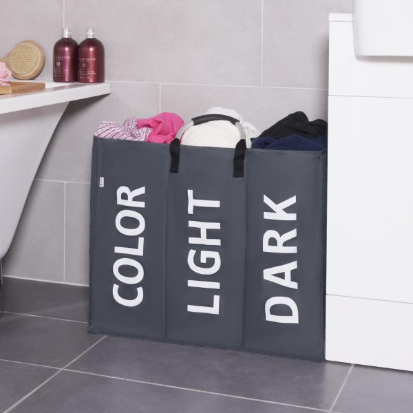 Vinsani Triple Collapsible Washing Laundry Basket Bag (3 Colors) for Bedroom, Fabric (Dark Grey) - Image 4
