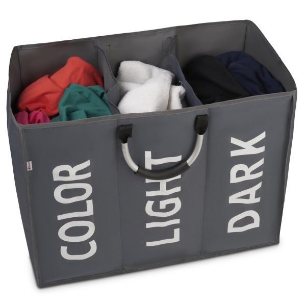 Vinsani Triple Collapsible Washing Laundry Basket Bag (3 Colors) for Bedroom, Fabric (Dark Grey) - Image 6