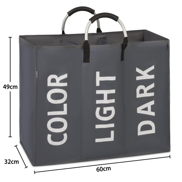 Vinsani Triple Collapsible Washing Laundry Basket Bag (3 Colors) for Bedroom, Fabric (Dark Grey) - Image 2