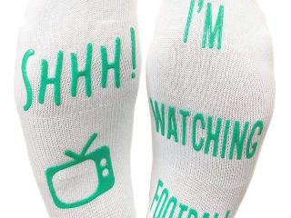 Vinsani 'Shhh I'm Watching Football' Funny Ankle Socks, Gift For Football Fans - White