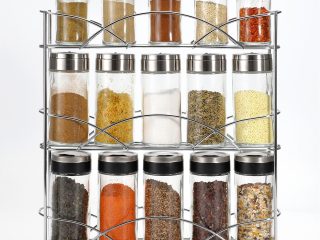 Vinsani Spice Rack 3 Tiers - Kitchen Shelf Organiser for Jars Bottles Space Saving Storage - Free Standing - Silver