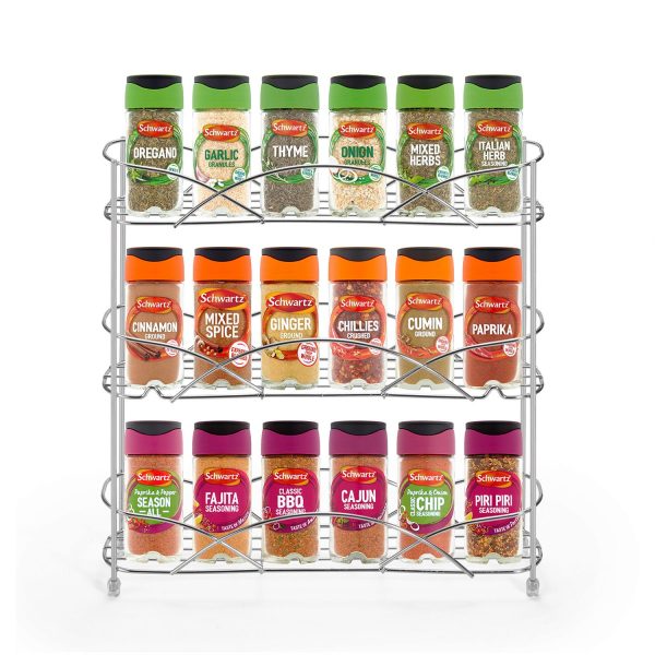 Vinsani Spice Rack 3 Tiers - Kitchen Shelf Organiser for Jars Bottles Space Saving Storage - Free Standing - Silver - Image 4
