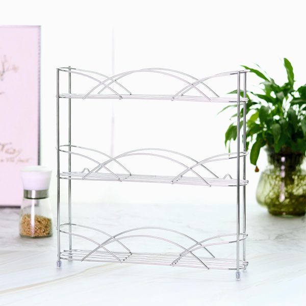 Vinsani Spice Rack 3 Tiers - Kitchen Shelf Organiser for Jars Bottles Space Saving Storage - Free Standing - Silver - Image 3