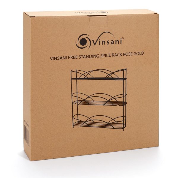 Vinsani Spice Rack 3 Tiers - Kitchen Shelf Organiser for Jars Bottles Space Saving Storage - Free Standing - Rose Gold - Image 7