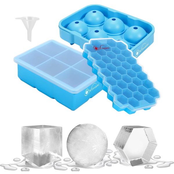 VINSANI 3 PACK SILICONE ICE TRAYS BLUE 0000364