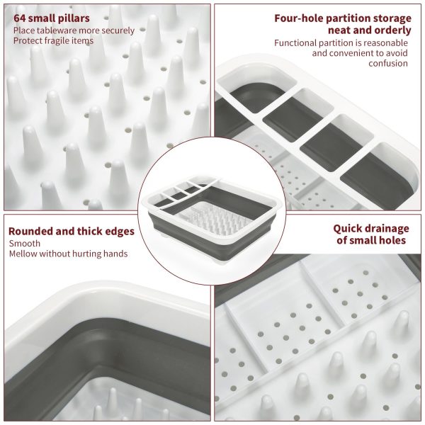Vinsani Dish Drainer Collapsible Portable Folding Cutlery Plate Holder Drying Kitchen Non-Scratch Space Saver Draining Sink Rack  Ideal for Home, Camping and Travelling - White & Grey - Image 5
