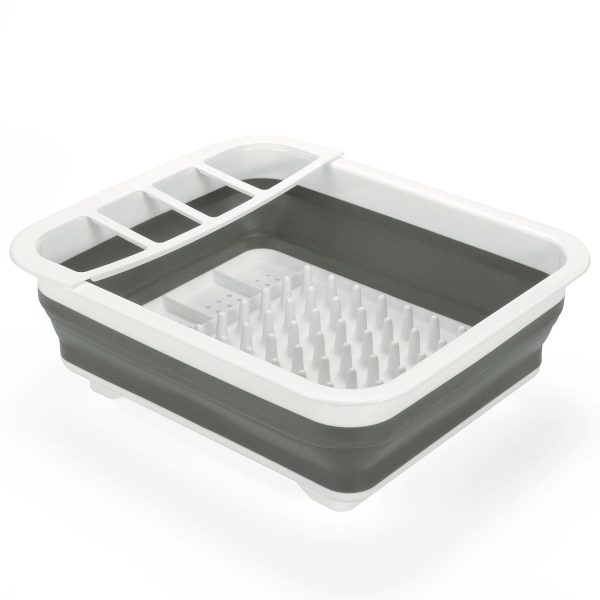 Vinsani Dish Drainer Collapsible Portable Folding Cutlery Plate Holder Drying Kitchen Non-Scratch Space Saver Draining Sink Rack  Ideal for Home, Camping and Travelling - White & Grey - Image 8