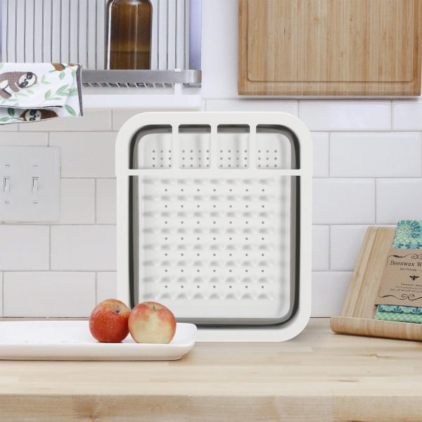 Vinsani Dish Drainer Collapsible Portable Folding Cutlery Plate Holder Drying Kitchen Non-Scratch Space Saver Draining Sink Rack  Ideal for Home, Camping and Travelling - White & Grey - Image 3