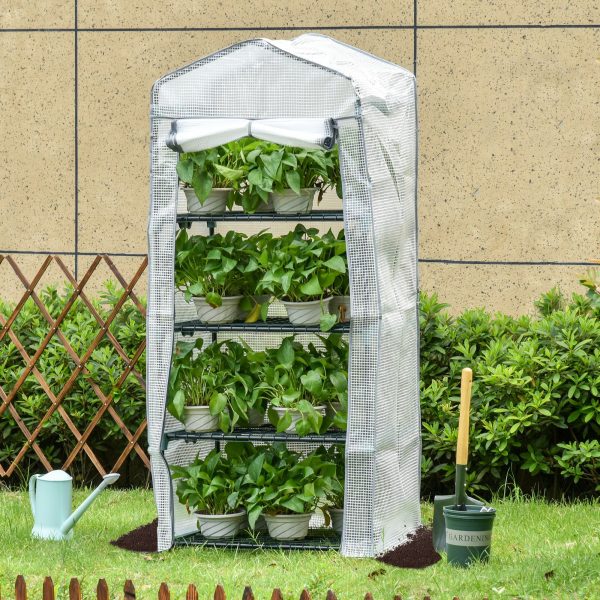 4 Tiers Mini Portable Greenhouse Plant Grow Shed Metal Frame White Cover