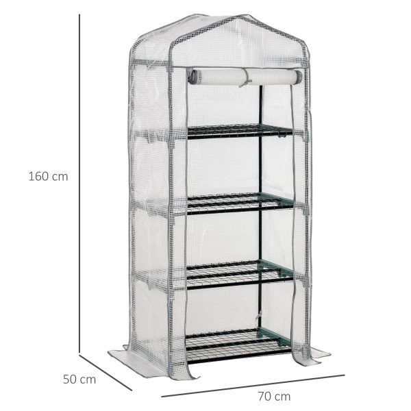 4 Tiers Mini Portable Greenhouse Plant Grow Shed Metal Frame White Cover - Image 2