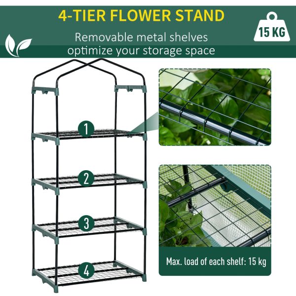 4 Tiers Mini Portable Greenhouse Plant Grow Shed Metal Frame White Cover - Image 3