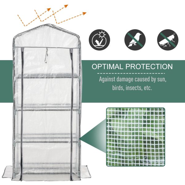 4 Tiers Mini Portable Greenhouse Plant Grow Shed Metal Frame White Cover - Image 4